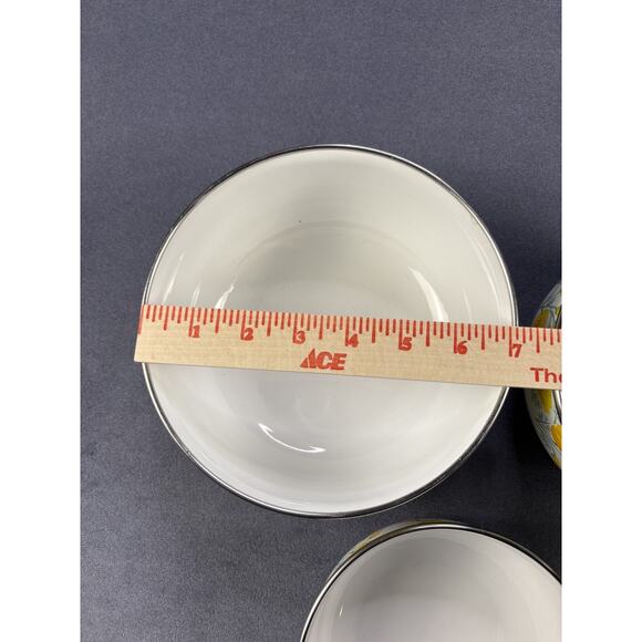 VTG Kobe Enamelware Metal Nesting Bowl Set of 3 Yellow Poppy w/lids - Picture 7 of 11